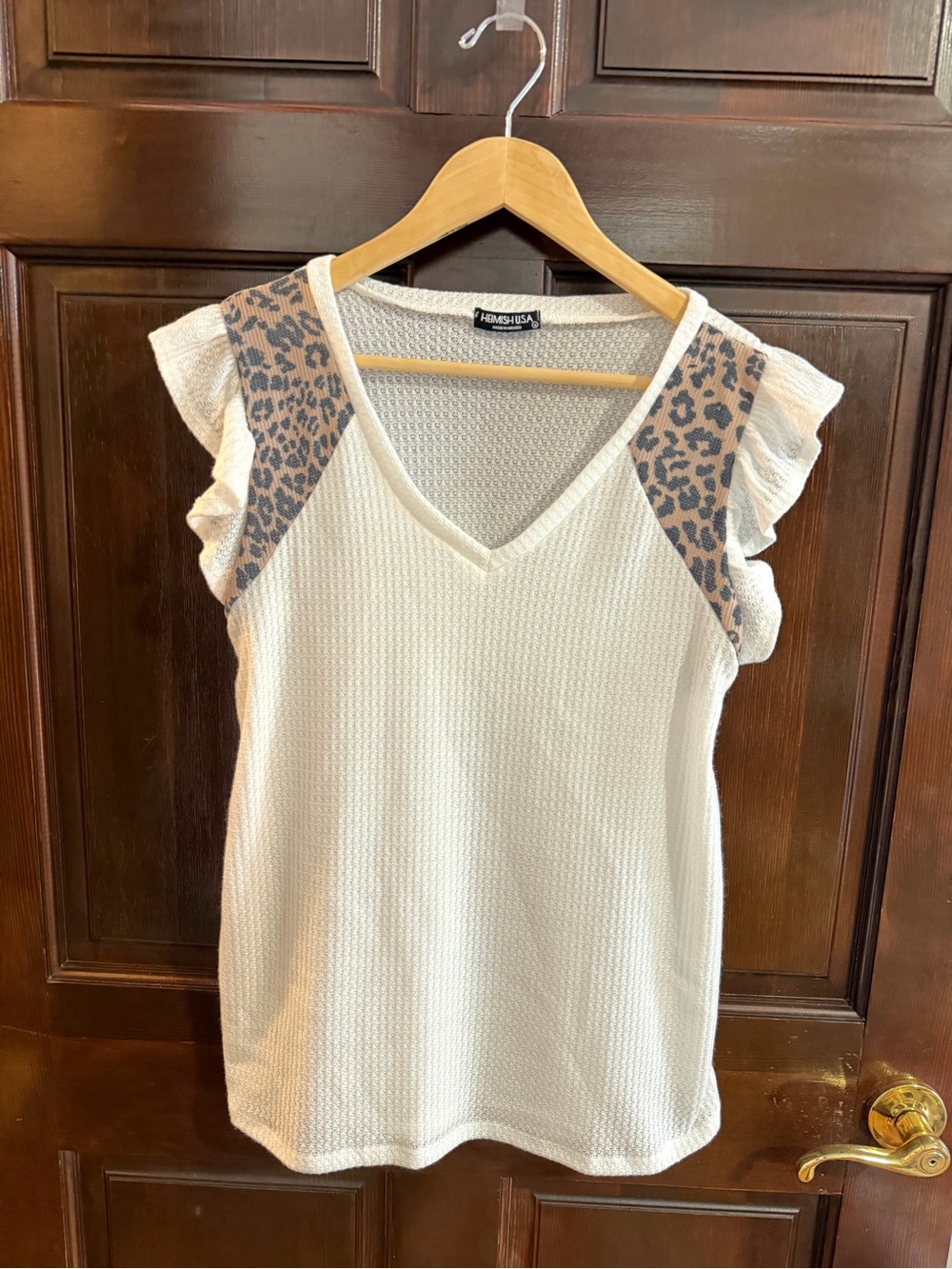 HEIMISH USA Cream Tank Top with Leopard Shoulder Accents